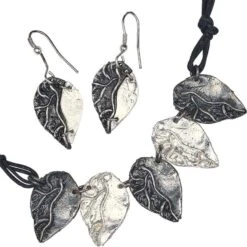 Antiqued Silver Leaves Necklace And Earring Set