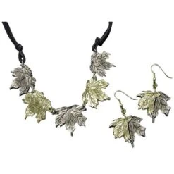 Brass And Antique Silver Maple Leaves Necklace And Earring Set