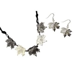 Antiqued Silver Maple Leaves Necklace And Earring Set
