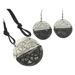 Antiqued Silver Round Celtic Knot Necklace And Earring Set