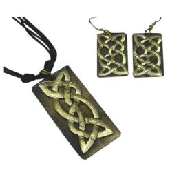 Antiqued Brass Celtic Knot Necklace And Earring Set