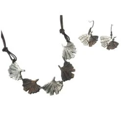Silver And Copper Ginkgo Jewelry Set
