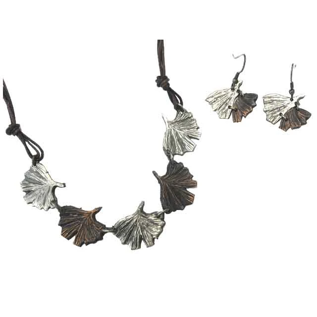 Silver And Copper Ginkgo Jewelry Set 3 Silver And Copper Ginkgo Jewelry Set