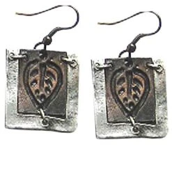 Silver And Copper Leaf Stamp Earrings
