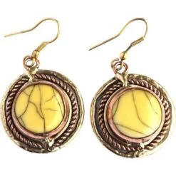 Brass And Copper Yellow Turquoise Earrings