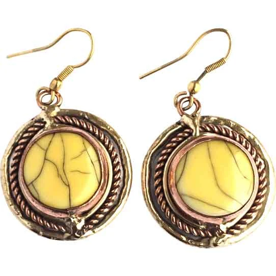 Brass And Copper Yellow Turquoise Earrings 3 Brass And Copper Yellow Turquoise Earrings