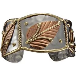 Brass And Copper Leaf Cuff Bracelet
