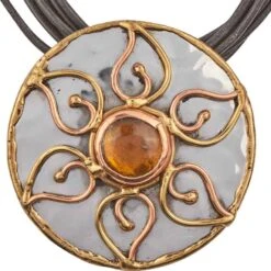 Brass And Copper Amber Flower Necklace