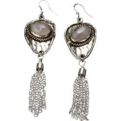 Rose Quartz Silver Tassel Earrings