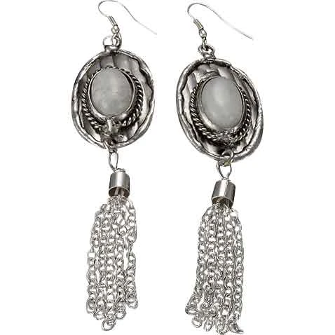 Moonstone Silver Tassel Earrings 3 Moonstone Silver Tassel Earrings