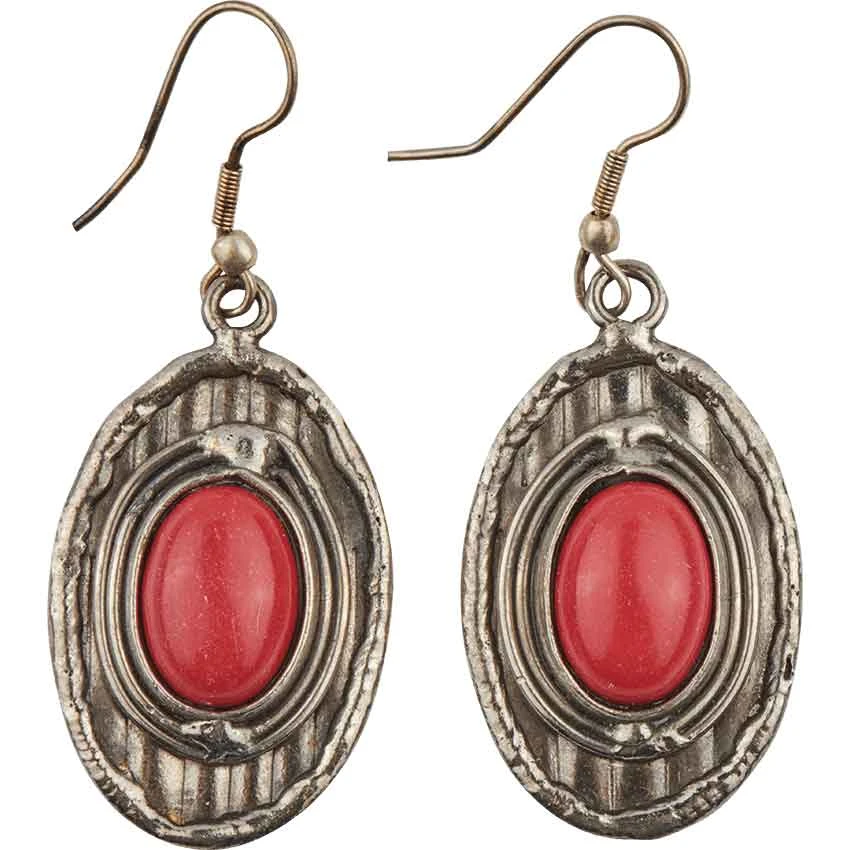 Red Coral Silver Oval Earrings 3 Red Coral Silver Oval Earrings