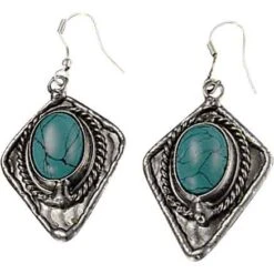 Turquoise Silver Diamond Earrings