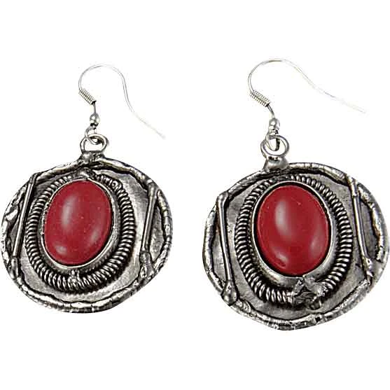 Red Coral Silver Round Earrings 3 Red Coral Silver Round Earrings