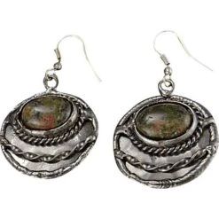 Unakite Silver Round Earrings
