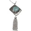 Turquoise Silver Tassel Necklace -Chic Jewelry Store AJ 0633