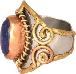 Mixed Metal Lapis Cuff Ring -Chic Jewelry Store AJ 0657 3