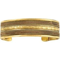 Brass And Copper Patterned Wide Cuff Bracelet