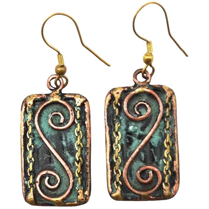 Brass And Copper Swirl Earrings With Patina 3 Brass And Copper Swirl Earrings With Patina