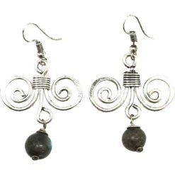 Scrolled Silver And Stone Medieval Earrings