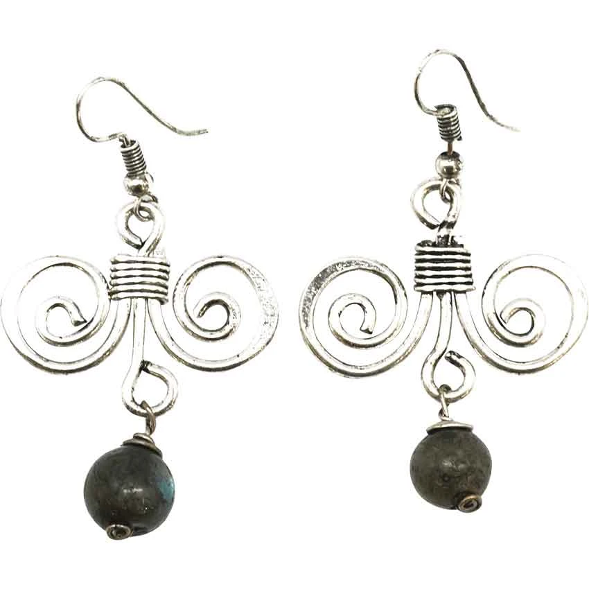 Scrolled Silver And Stone Medieval Earrings 3 Scrolled Silver And Stone Medieval Earrings