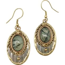 Mixed Metal Moss Agate Earrings