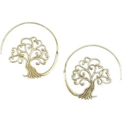 Golden Tree Of Life Open Hoop Earrings