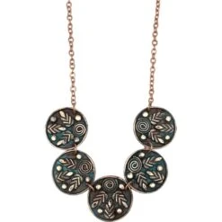 Teal Patina Leaf And Spiral Fantasy Necklace
