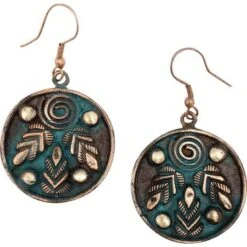 Teal Patina Leaf And Spiral Fantasy Earrings