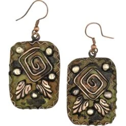 Forest Patina Square Spiral Fantasy Earrings
