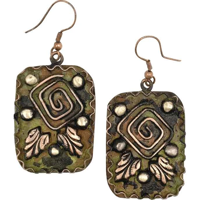 Forest Patina Square Spiral Fantasy Earrings 3 Forest Patina Square Spiral Fantasy Earrings