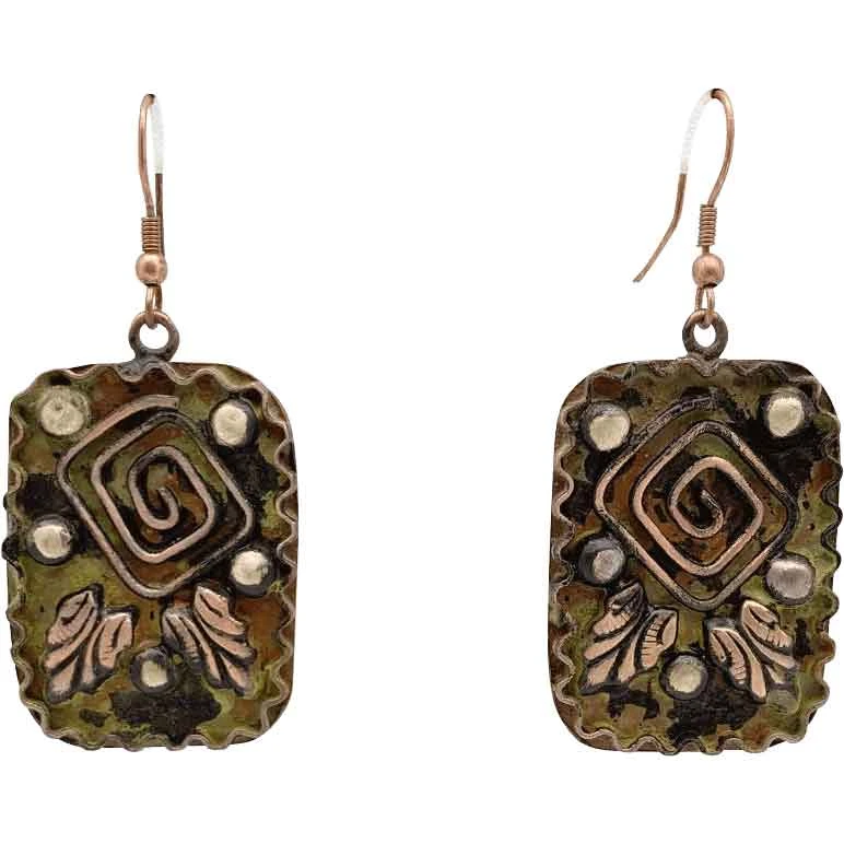 Forest Patina Square Spiral Fantasy Earrings 4 Forest Patina Square Spiral Fantasy Earrings - Image 2