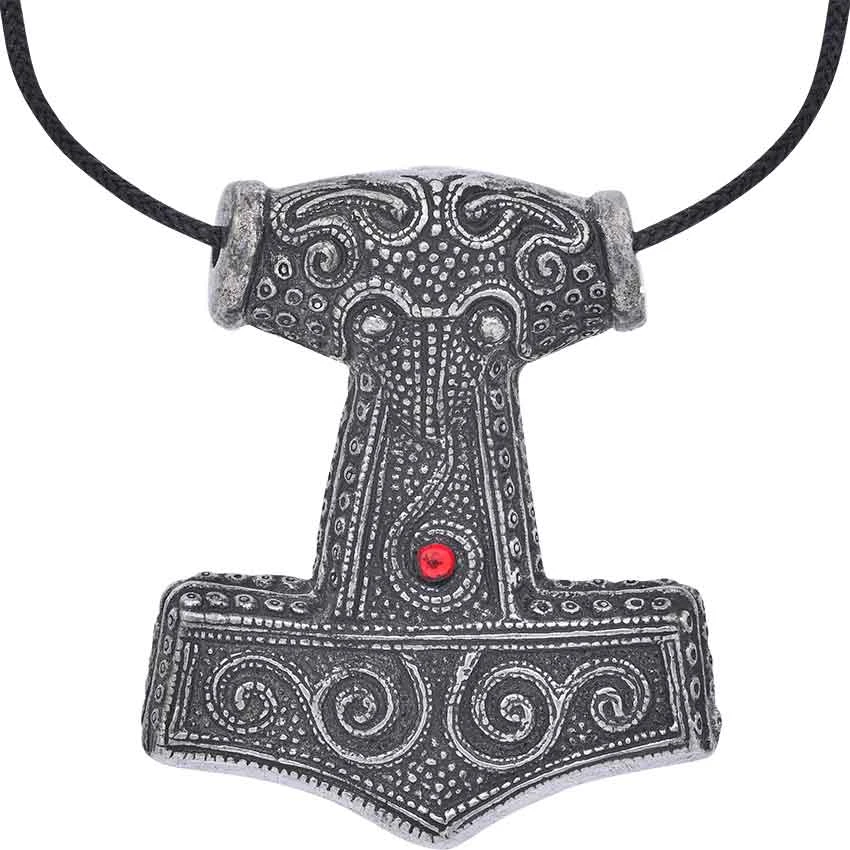 Skane Thors Hammer Viking Necklace – Red 3 Skane Thors Hammer Viking Necklace – Red