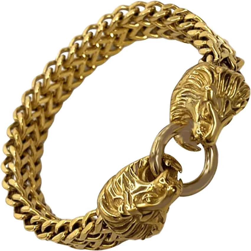 Gold Tone Steel Lion Head Bracelet 3 Gold Tone Steel Lion Head Bracelet