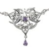 Silver Crescent Heart Pentacle Necklace With Amethyst Accents -Chic Jewelry Store DD TNC 073 AM