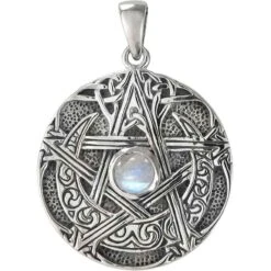Silver Moon Pentacle Pendant With Rainbow Moonstone