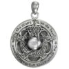 Inscribed Silver Crescent Moon Pentacle Pendant With Rainbow Moonstone Accent -Chic Jewelry Store DD TP 2320 RM