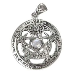 Great Silver Cut Out Moon Pentacle Pendant With Rainbow Moonstone Accent