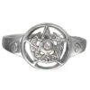 Silver Crescent Moon Pentacle Ring With Rainbow Moonstone Accent -Chic Jewelry Store DD TR 3401 RM