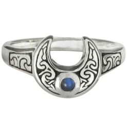 Crescent Moon Ring With Rainbow Moonstone