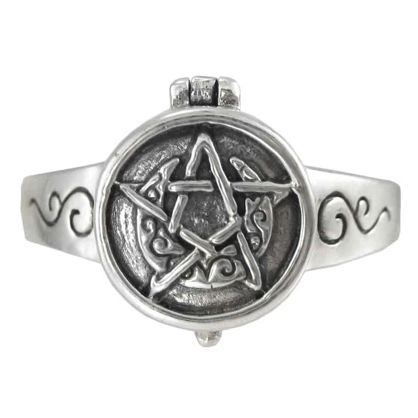 Silver Horned Moon Pentacle Poison Ring 3 Silver Horned Moon Pentacle Poison Ring