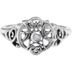 Silver Heart Pentacle Ring With Rainbow Moonstone