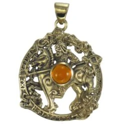 Bronze Odin Pendant With Amber Accent
