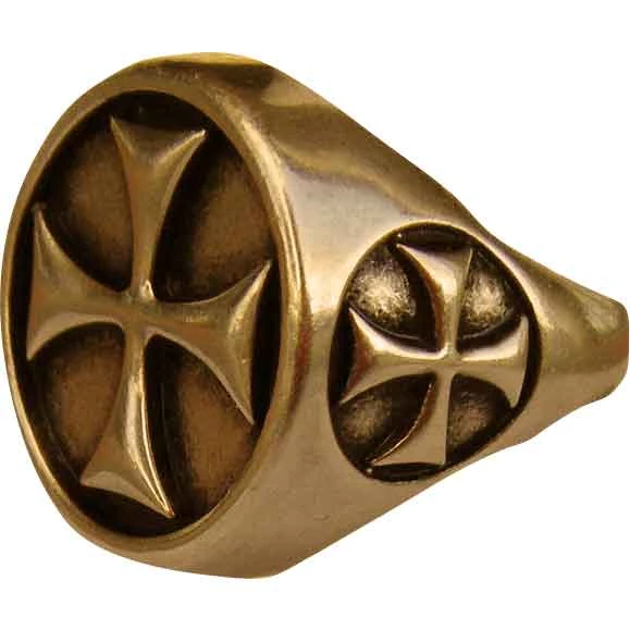 Bronze Templar Cross Signet Ring 3 Bronze Templar Cross Signet Ring