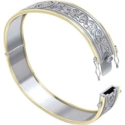 Sterling Silver Gold Trim Celtic Bangle -Chic Jewelry Store PS MBA211 2