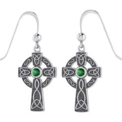 Celtic Cross Earrings With Gemstones -Chic Jewelry Store PS TER075 EG