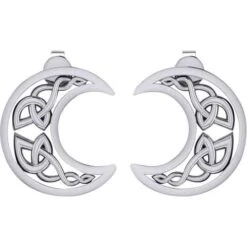 Cutout Silver Celtic Moon Post Earrings