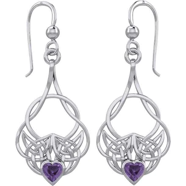Silver Knotwork Gemstone Heart Earrings 3 Silver Knotwork Gemstone Heart Earrings
