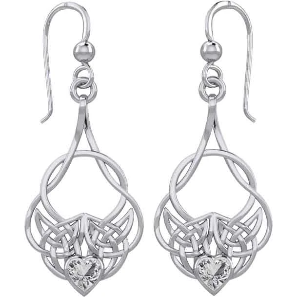 Silver Knotwork Gemstone Heart Earrings 5 Silver Knotwork Gemstone Heart Earrings - Image 3