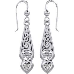 Silver Shamrock And Heart Knotwork Earrings