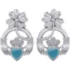 Silver Clover And Claddagh Post Earrings